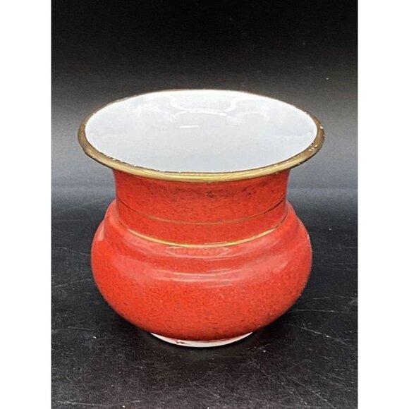 Enamelware Red 3.25” Vase Gold Trim YU-I Brand Vintage - Picture 3 of 8